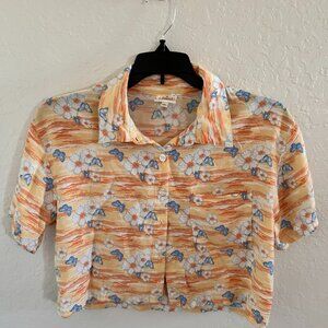 Self Esteem Women'sTropical Button Up Short Sleeve Crop Size M Sku 102
